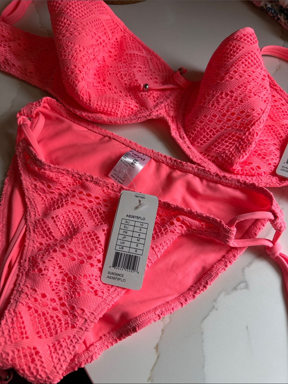 FREYA supportive Sundance Neon Coral Crochet Bikini Set